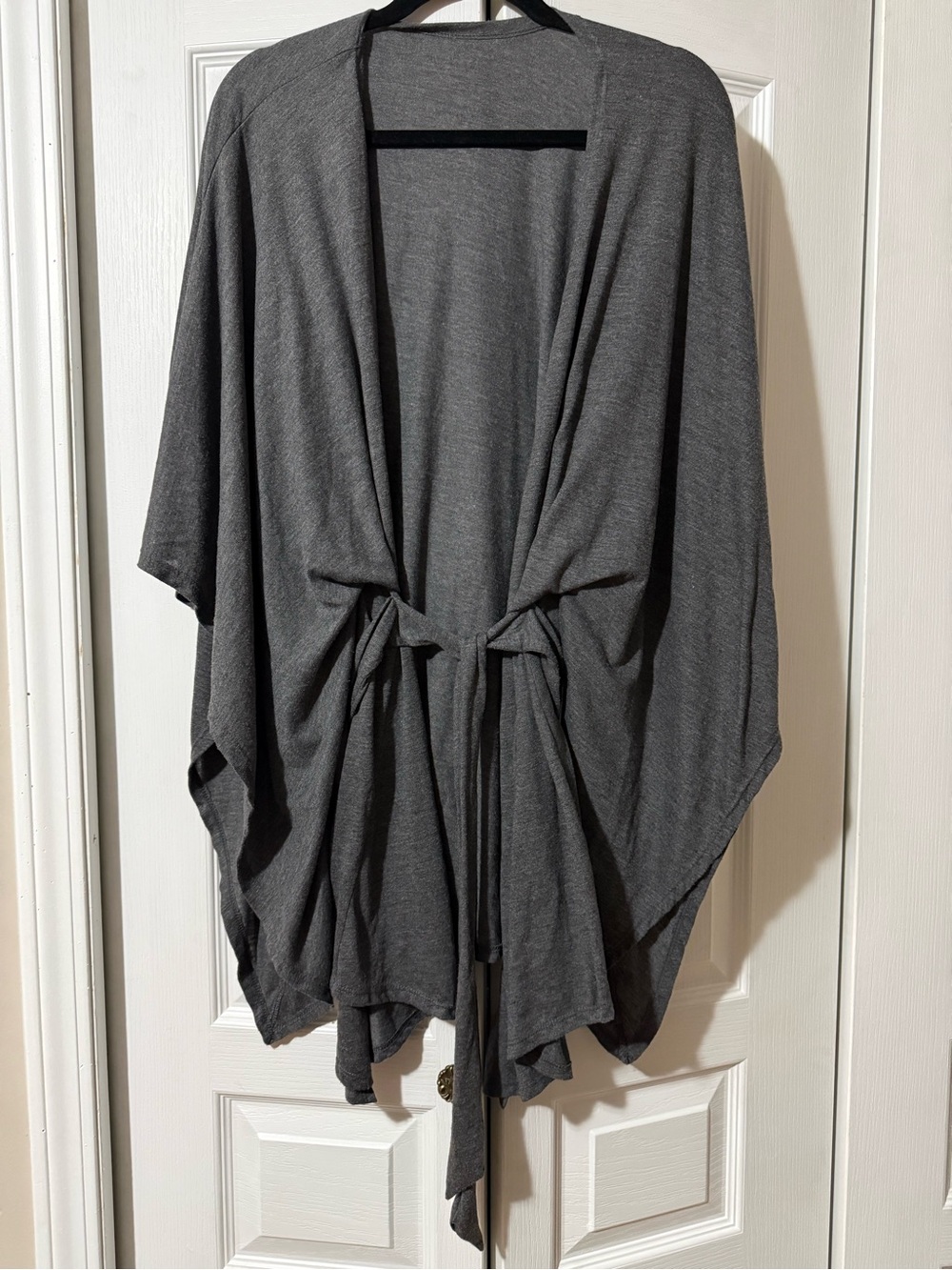 Minx Open Front Tie-Waist Kimono Cotton Cardigan in Charcoal Gray OS